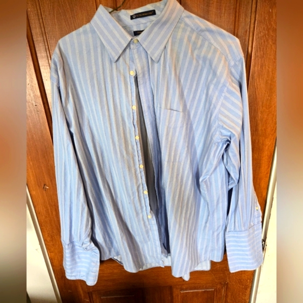 Vintage Tommy Hilfiger Men's Blue Striped Dress Shirt w French Cuffs